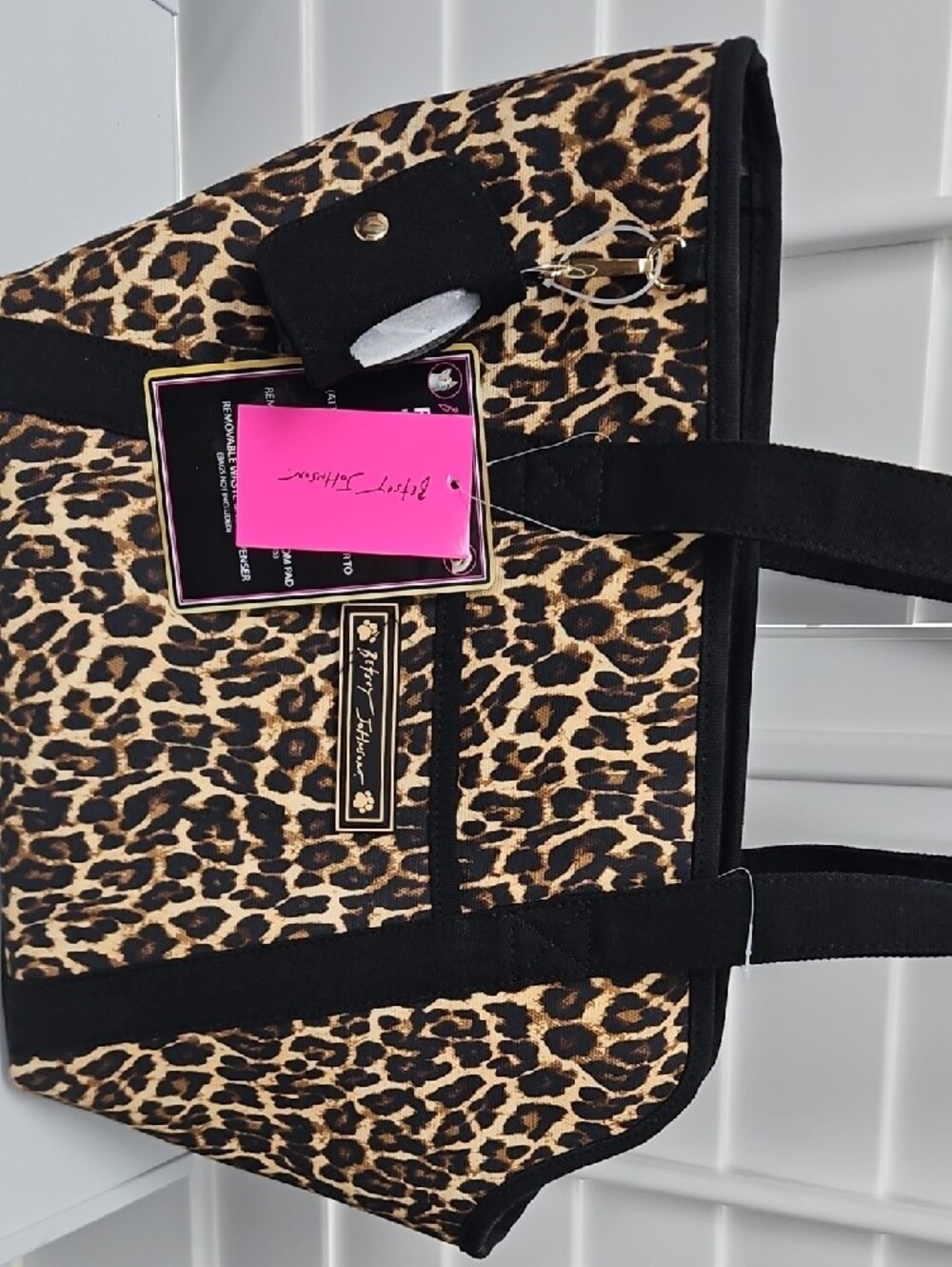 Betsey Johnson Leopard-Print Pet Carrier Tote - Black & Tan - Picture 8 of 8
